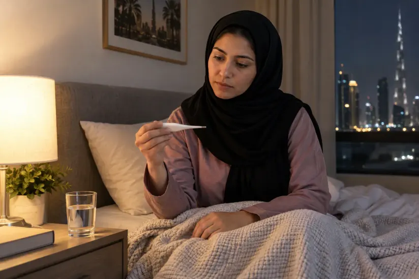 شخص بالغ يقيس الحرارة في المنزل